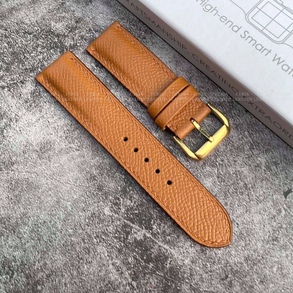 Dây da thủ công Epsom Nâu Vàng dành cho Apple Watch, đồng hồ thông minh, đồng hồ cơ