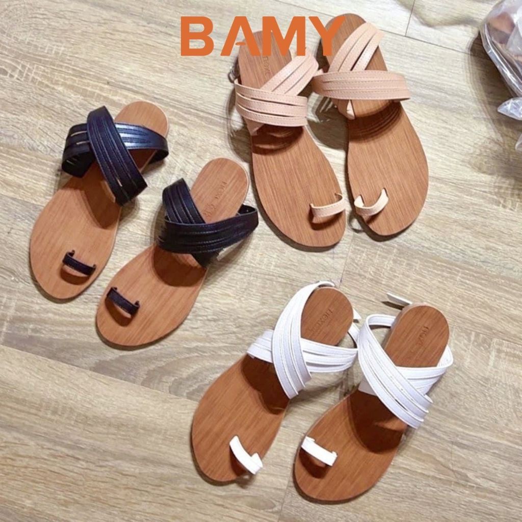 Giày (Dép) Sandal nữ Đế Gỗ bệt  xỏ ngón BAMY quai chéo hot mùa hè 2021 đi biển đi chơi đi học