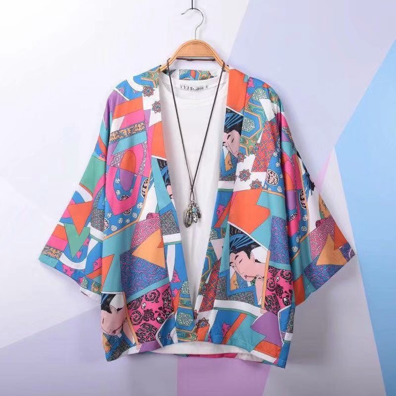 Spot fashion wild style color print design casual loose short sleeve shirt