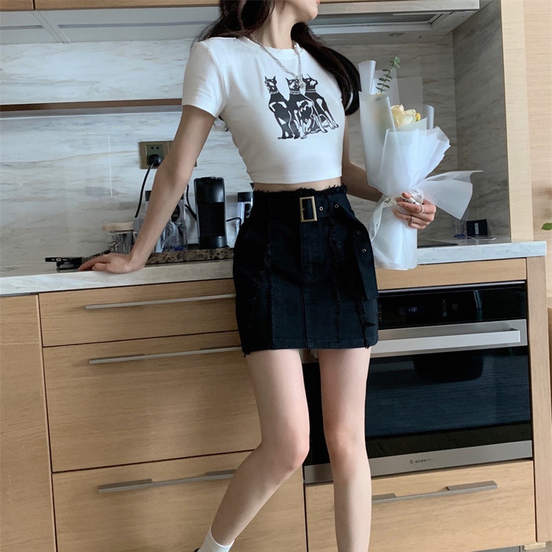 Chân Váy Denim Lưng Cao Thời Trang Mùa Hè