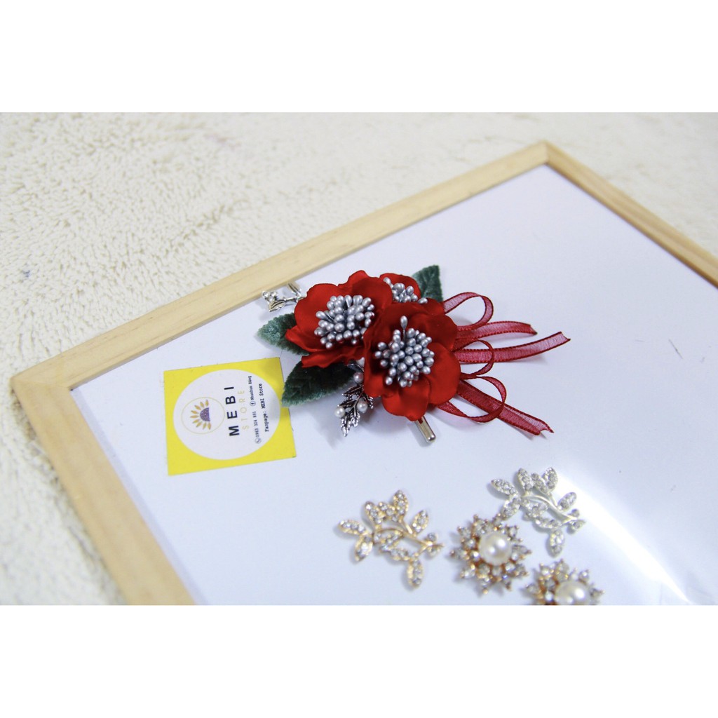 (Ảnh thật 100%) Hoa cài áo handmade mẫu hoa rb chùm 3 bông mix ruy băng voan siêu xinh