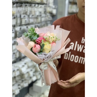 HOA LỤA PHỐI HOA SÁP BÓ KIỂU HÀN QUỐC CỰC XINH (BÓ NGẪU NHIÊN )