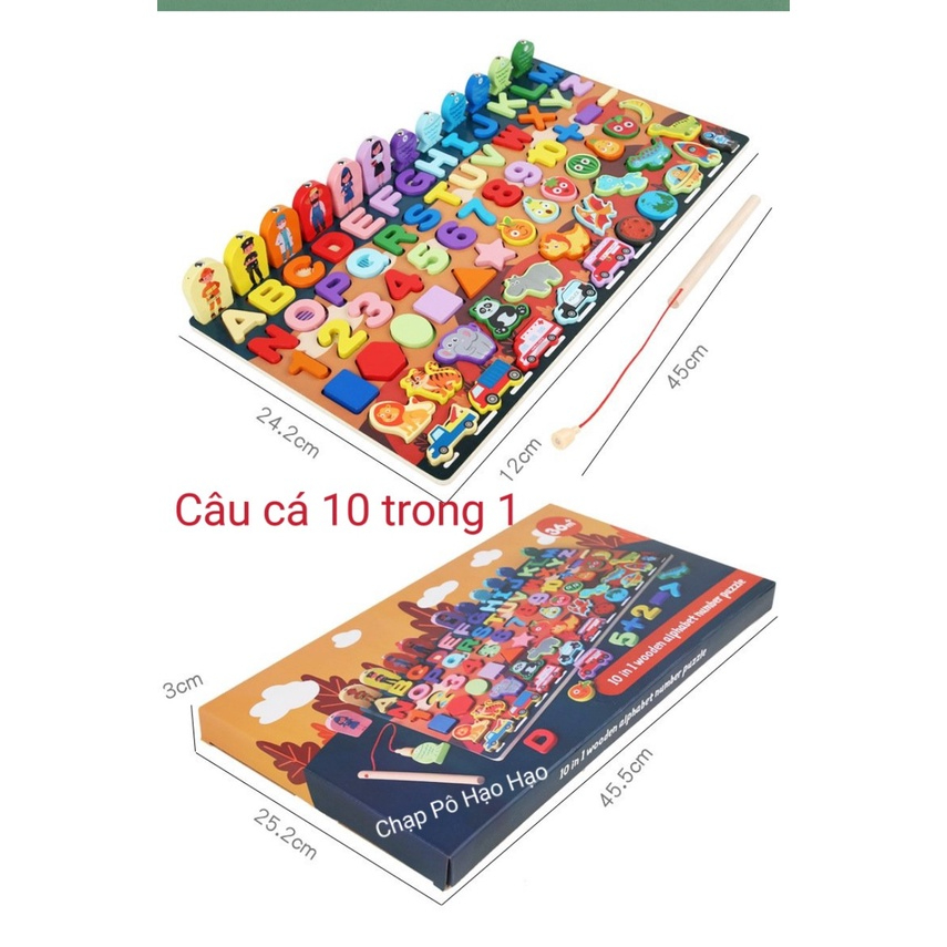 GIÁO CỤ MONTESSORI - ĐỒ CHƠI CÂU CÁ/GHÉP SỐ BẰNG GỖ CHO BÉ