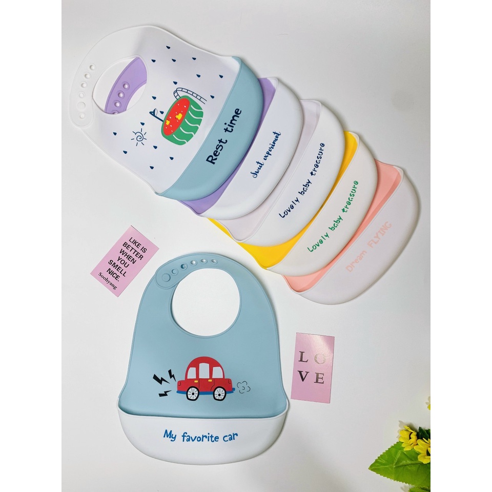 Yếm Ăn Dặm Silicon Có Máng Cao Cấp - Sạch Sẽ, An Toàn Cho Bé Ăn Dặm