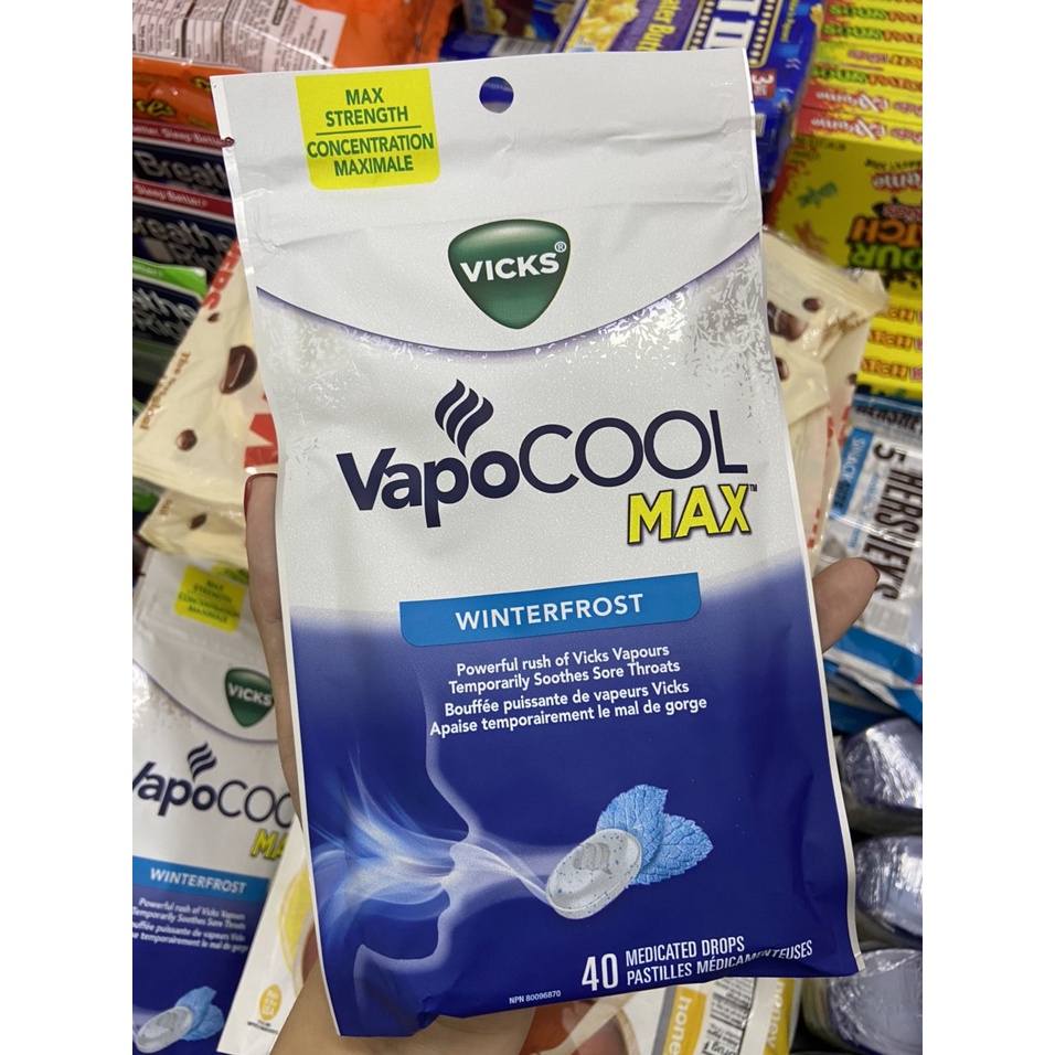 Kẹo ngậm giảm ho,đau họng Vicks Vapocool Max gói 40 viên