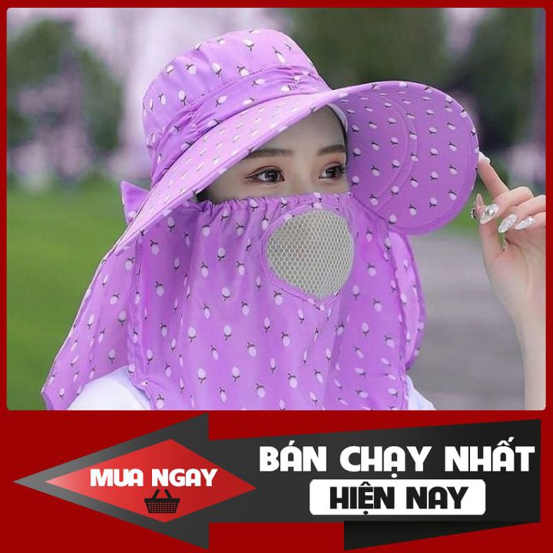 Mũ Nón rộng vành❤️FREESHIP❤️vành rộng chống nắng cực mát có khẩu trang 2 lớp bảo vệ sức khỏe kèm dây t