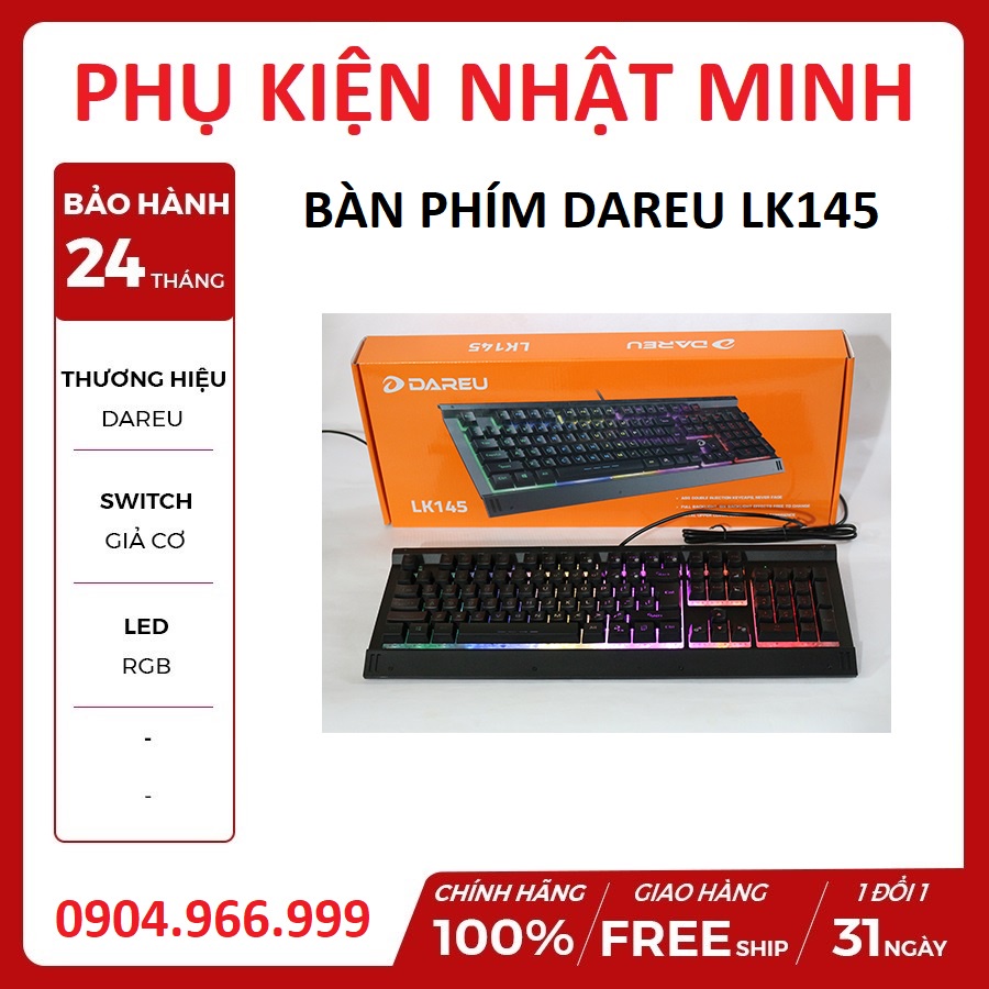 (siêu rẻ) Bàn Phím Giả Cơ DareU LK145 Led Rainbow Gaming (Đen) chính hãng mai hoàng phân phối BH 12 tháng