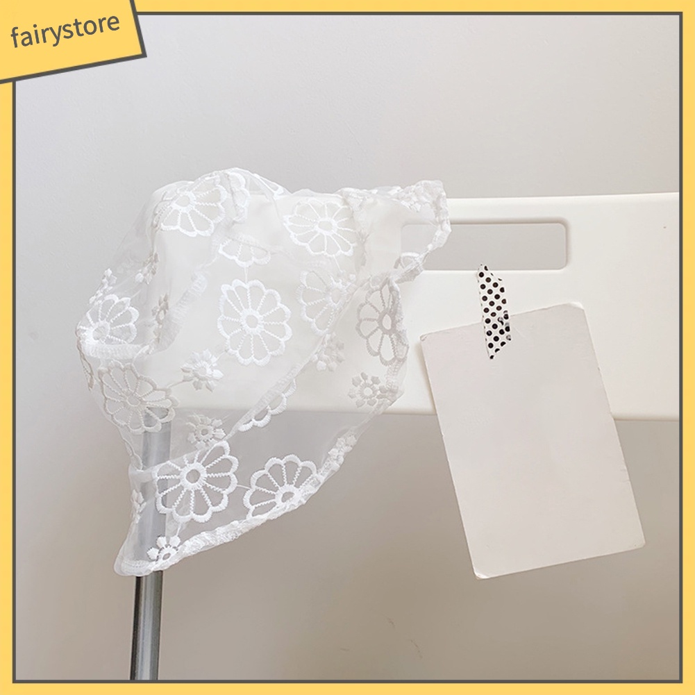 Mũ rộng vành phối ren hoa chống nắng cho bé gái