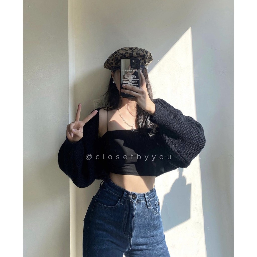 Set Quây Dáng Ôm Cardigan Tay Bồng Thun Tăm ⚡ Casper.Store | FREESHIP | ⚡ Bộ thun dáng ngắn hở bụng kèm áo khoác dài tay