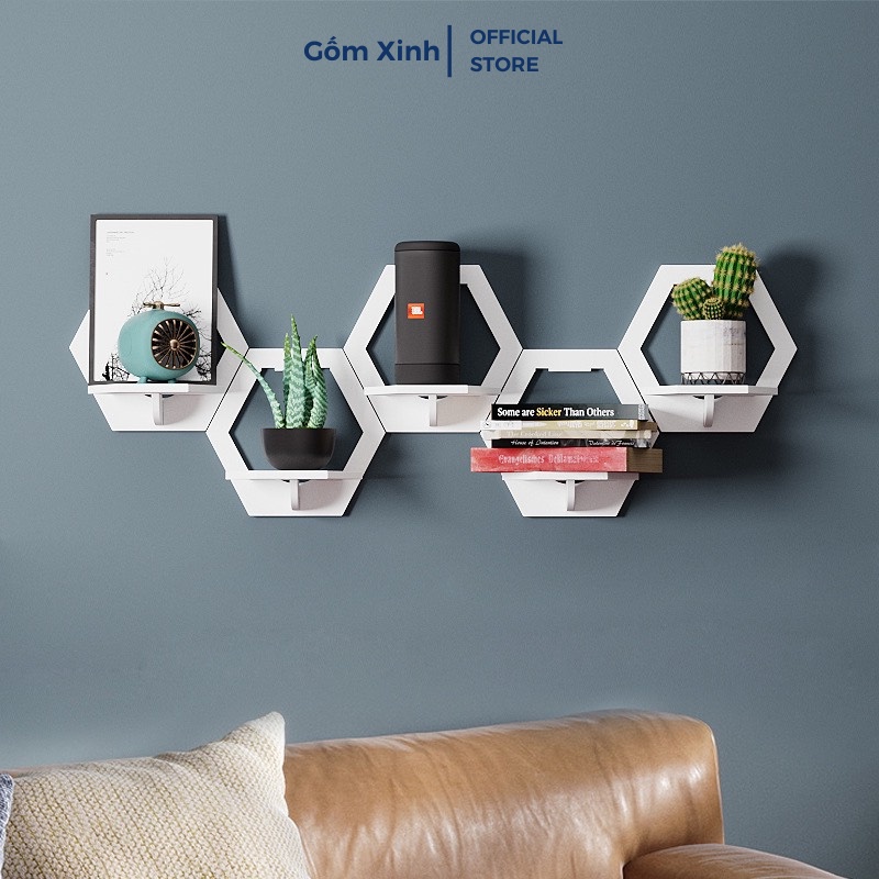 Kệ Dán Tường Trang Trí Decor Nhà Cửa Hình Lục Giác Gỗ Nhựa Picomat