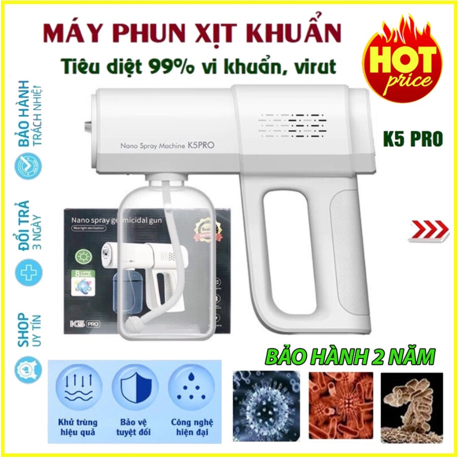 ✅𝗙𝗿𝗲𝗲 𝗦𝗵𝗶𝗽✅Máy Xịt Khử Khuẩn Cầm Tay, Súng Phun Khử Khuẩn K5 Pro Cao Cấp Xịt Diệt Virus bằng tia UV