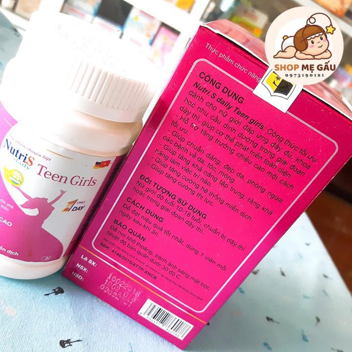 Viên uống tăng chiều cao cho nữ, phát triển trí não và hệ thống miễn dịch Nutri.S Daily TeenGirls hộp 30 viên | Thế Giới Skin Care