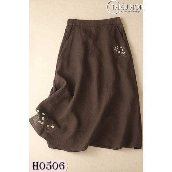 Chân váy thiết kế tặng mẹ trung niên siêu hách dáng, chất liệi Linen thoáng mát, mềm mại Thiều Hoa H0506