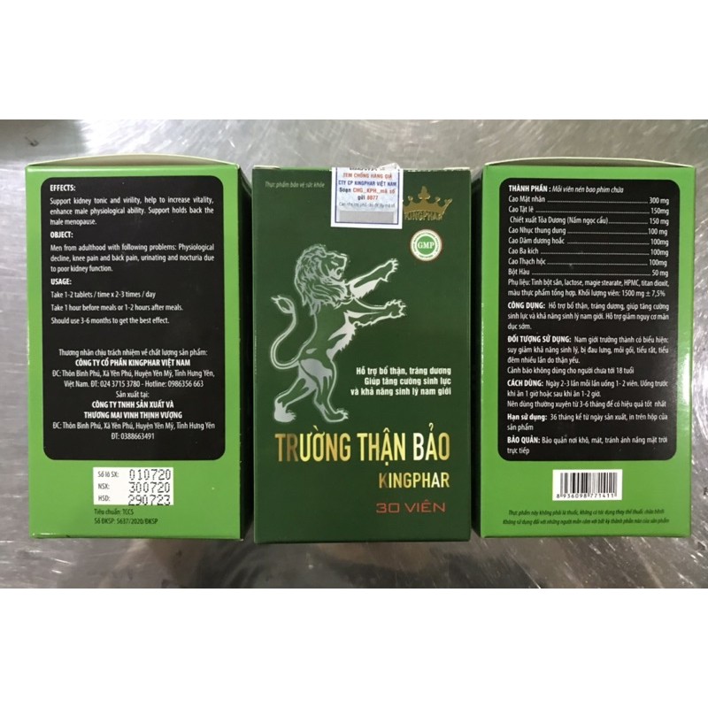 Tăng Cường Sinh Lý Nam TRƯỜNG THẬN BẢO kingphar  Hộp 30 viên - Bổ Thận Tráng Dương