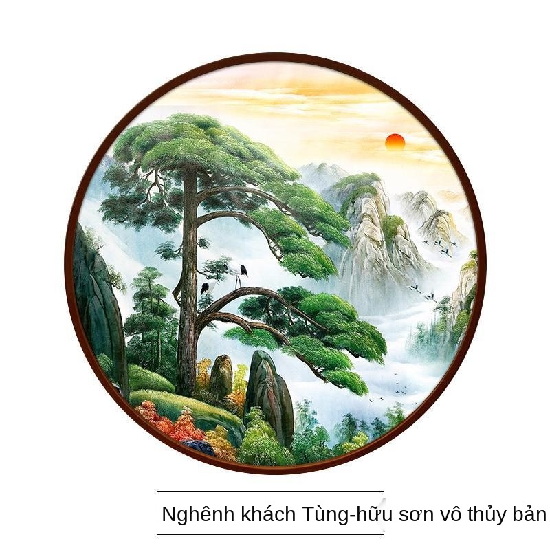 Nhà máy bán hàng trực tiếp chào mừng bức tranh thêu chữ thập cây thông mẫu hình tròn có núi không nước phiên bản đầy đủ