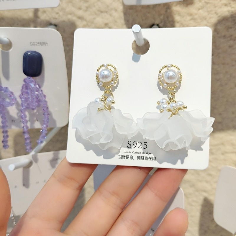 Bông Tai Hình Giọt Nước Đính Ngọc Trai Màu Trắng Thời Trang Thanh Lịch Dành Cho Nữ