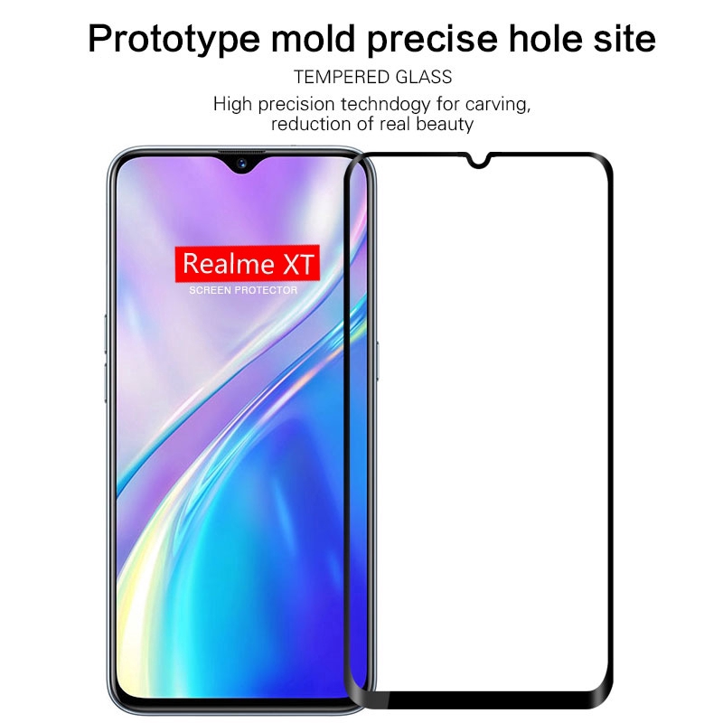 Realme XT Tempered Glass Screen Protector For Realme 5 3 2 Pro C1 C2 X Full Glue Screen Protector &amp; Camera Lens Glass Protector