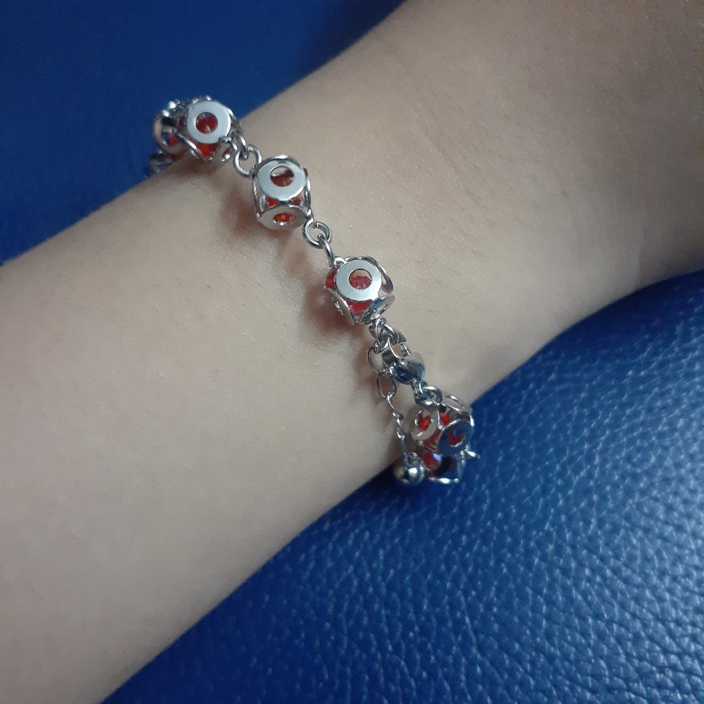 (Hình Thật) Lắc tay inox chuỗi lục lạc đá đỏ siêu đẹp, không đen, không gỉ - Đem lại vẻ đẹp quyến rũ cho đôi tay của bạn