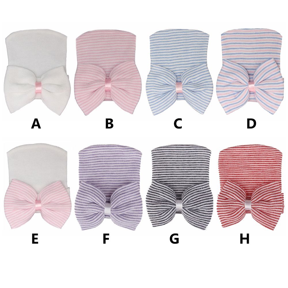 Mũ beanie mềm mại đính nơ họa tiết kẻ sọc dễ thương cho bé gái MIHAN1
