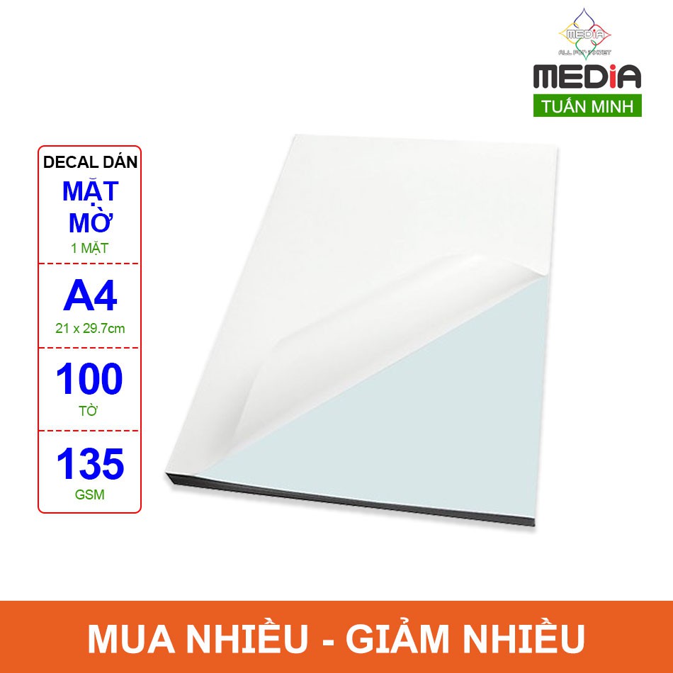 Giấy In Nhãn Dán (Decal) Media Mặt Mờ A4 100 Tờ | BigBuy360 - bigbuy360.vn