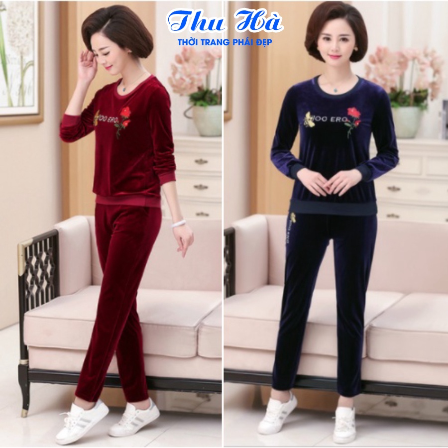 Đồ bộ trung niên mặc nhà Thu Hà quần áo thu đông cho mẹ chất liệu Nhung Tuyết ấm áp form vừa xinh ĐBH.20