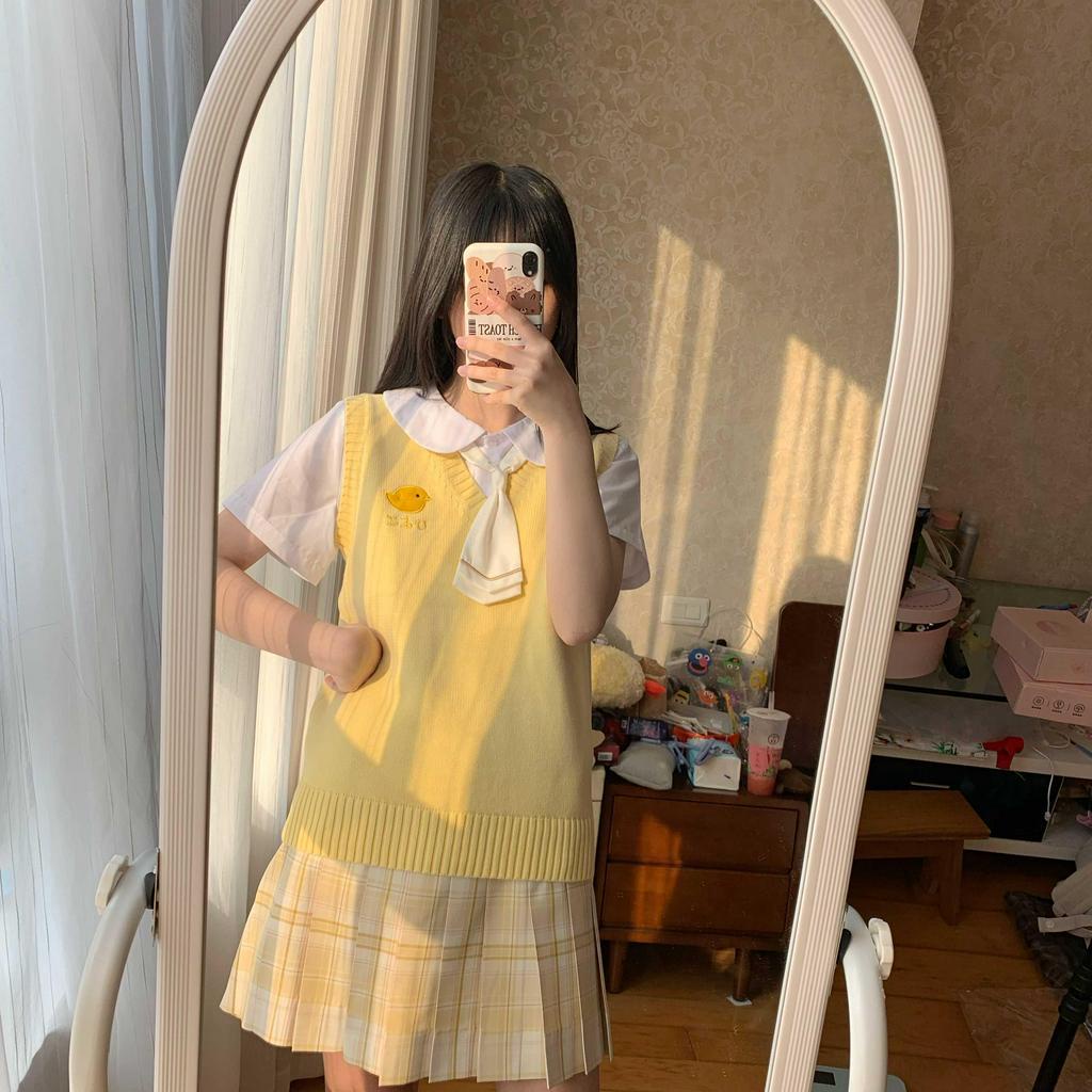 Áo Sweater Dệt Kim Không Tay Phong Cách Nhật Bản Xinh Xắn Dành Cho Nữ