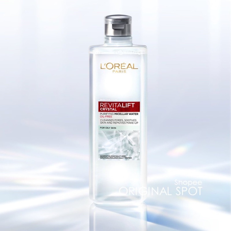 Nước làm sạch và tẩy trang mềm mịn cho da dầu L'Oreal Paris Revitalift Crystal Micellar Water