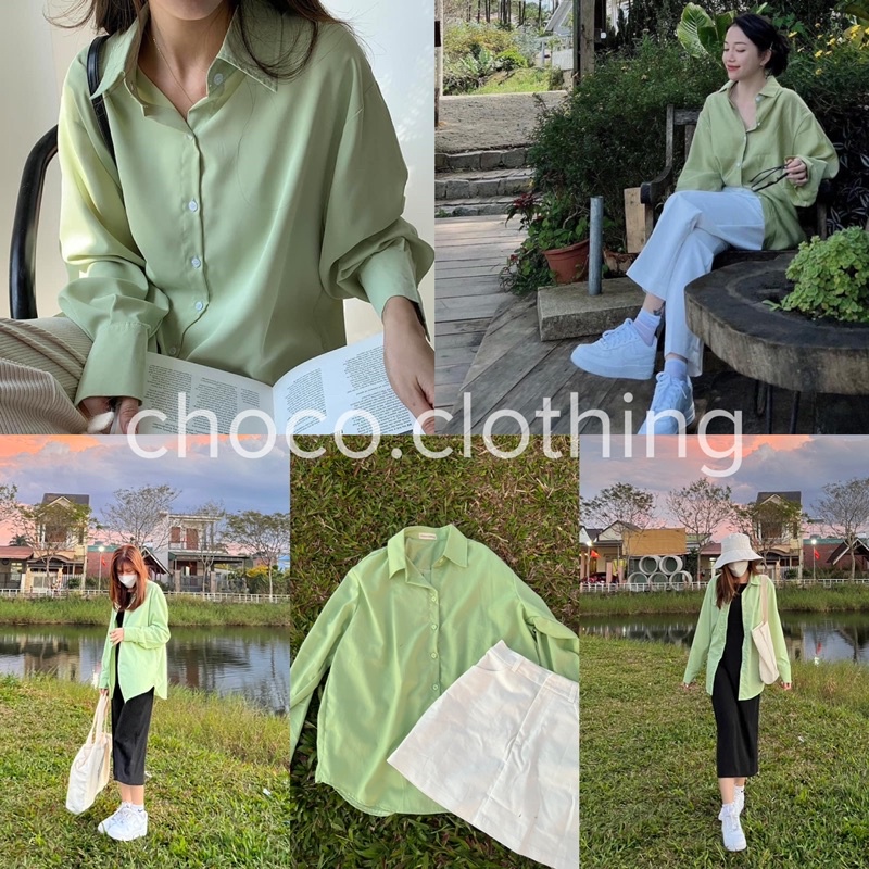 [Mã FAMARAL1 giảm 10K đơn 50K] Áo somi nữ tay dài màu xanh mạ non siêu hot 2022