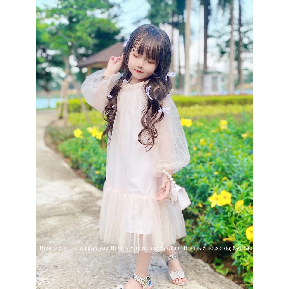 Váy công chúa cho bé gái Bella cổ lưới tay bồng HOMI BABY HOUSE đầm công chúa Bella cho bé dự tiệc dạo phố