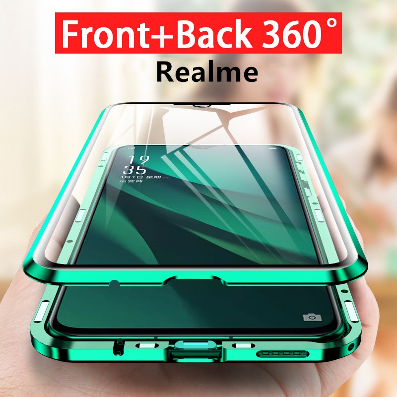 Ốp Lưng điện thoại hai mặt kính có nam châm cho ealme C25 Realme C20 Realme 7i C11 C1