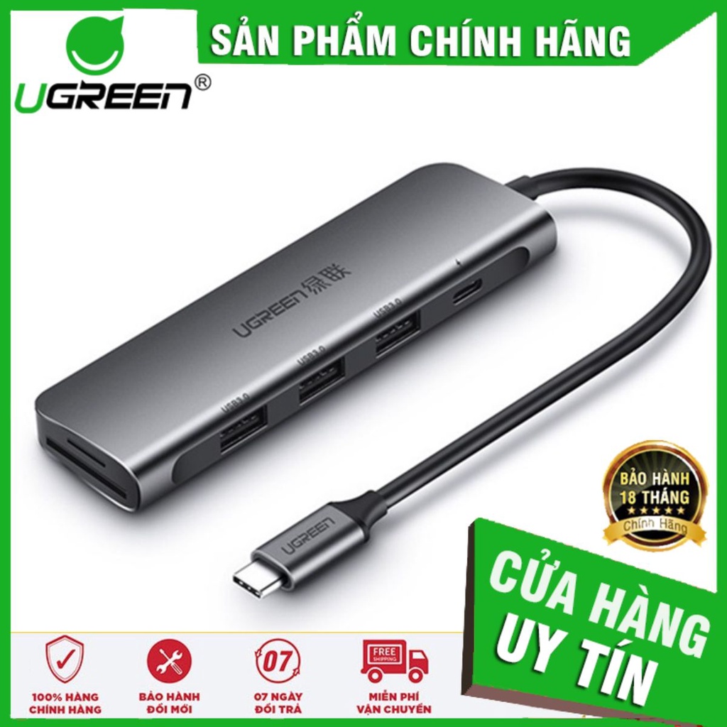 Ugreen 50598 - Cáp chuyển USB Type C ra 3 cổng USB 3.0 + SD/TF + PD ✔Hàng Chính Hãng✔