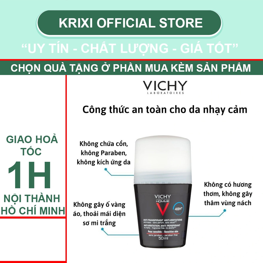 Lăn khử mùi Vichy 48h, 72h cho nam nữ