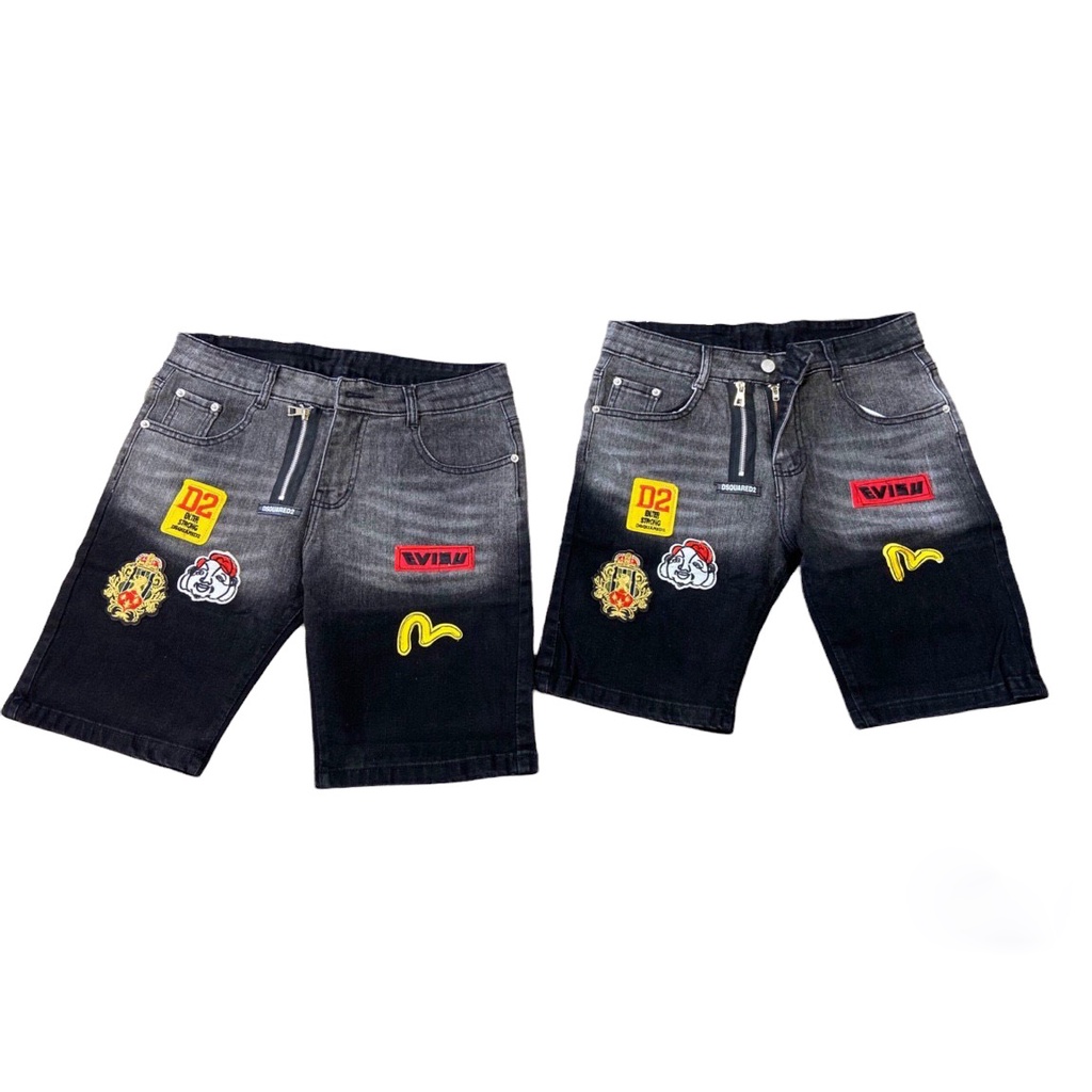 Quần short jean nam màu đen thêu họa tiết evi.su hot treen,vải co giản bền đẹp ms6691