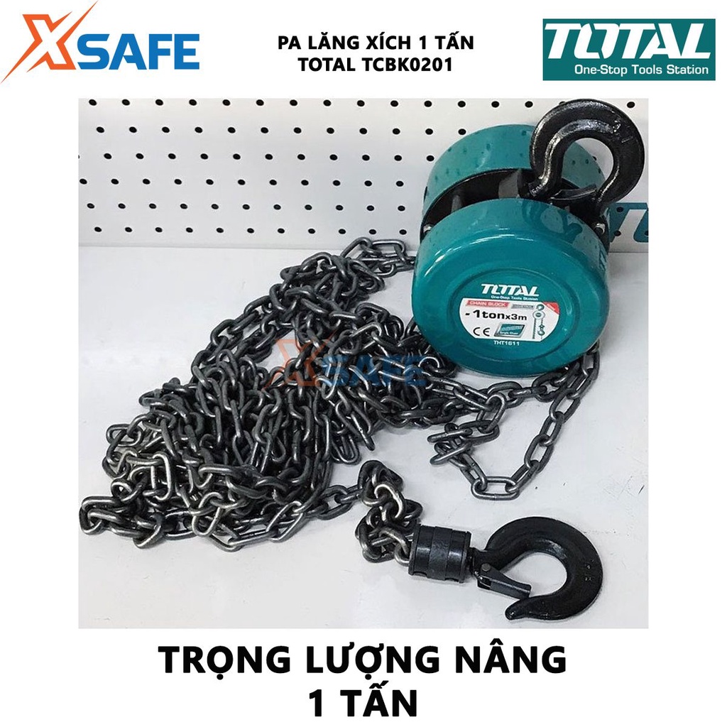 Pa lăng xích TOTAL trọng lượng nâng 1-2 tấn, độ cao nâng 3m Khoảng cách từ đỉnh móc đến móc treo 383mm-485mm
