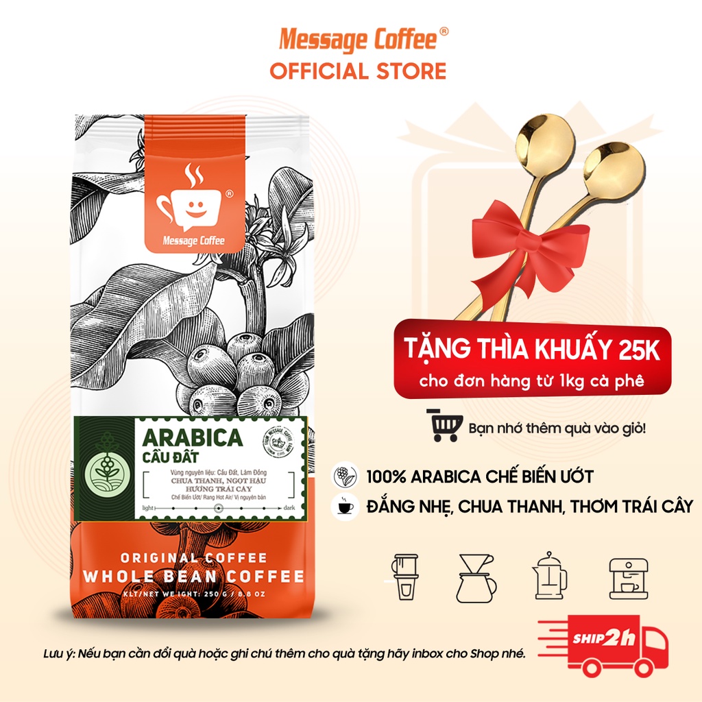 Cà phê Arabica Cầu Đất nguyên chất 100% hậu vị ngọt thơm quyến rũ gói 500g Pha Máy - Cold Brew và Drip từ Message Coffee