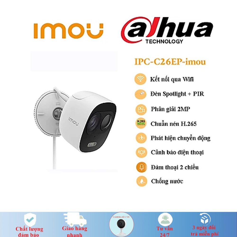 Camera IP WiFi Ngoài Trời 2MP Báo Động IMOU Looc C26EP, có đèn trợ sáng bảo hành 24 tháng