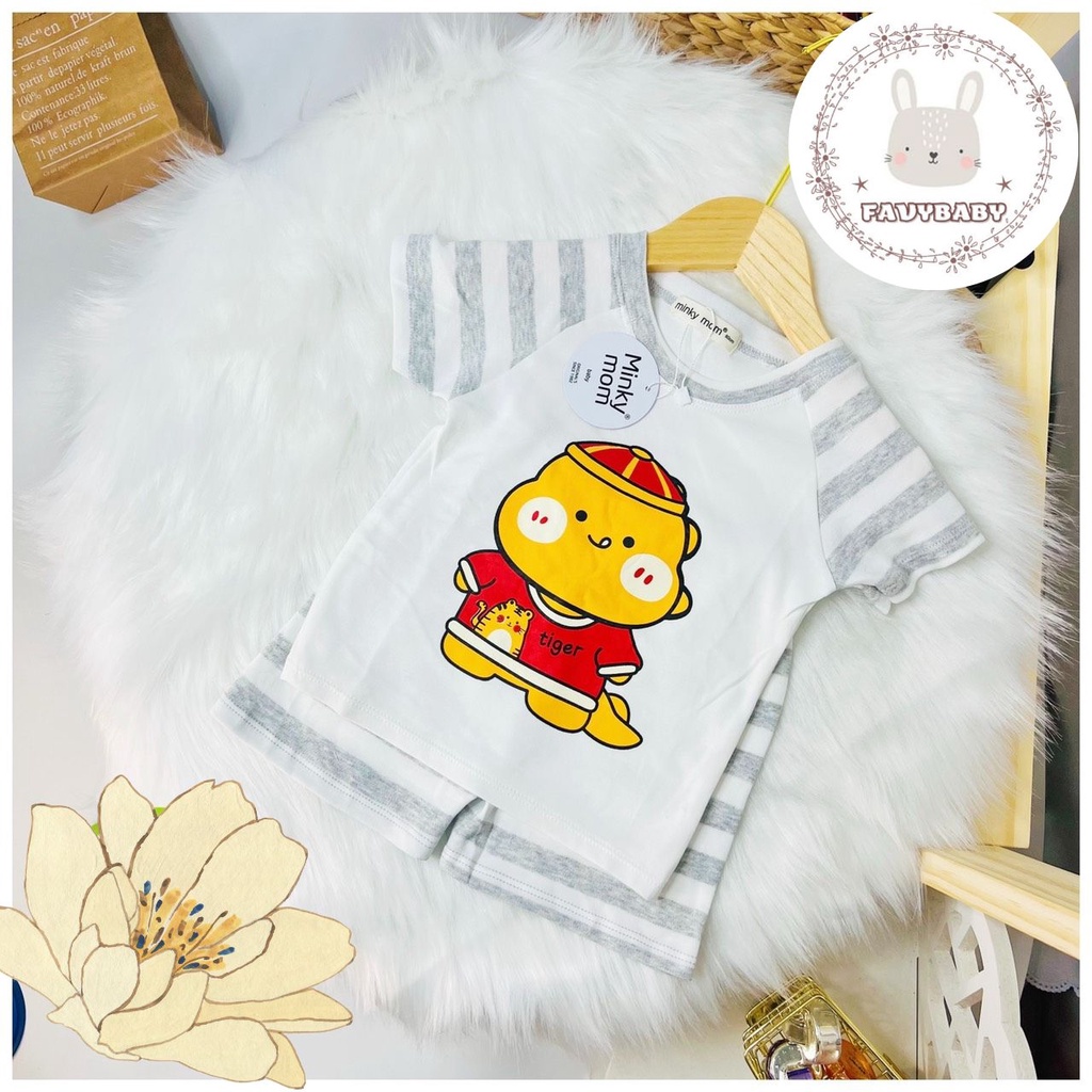 Bộ MINKY MOM Tay Ngắn Bé Trai Bé Gái 8 - 20kg Chất Cotton Hàn Hình Hổ Pony Sọc Dệt Trẻ Em 0 1 2 3 4 5 6 Tuổi - Favybaby