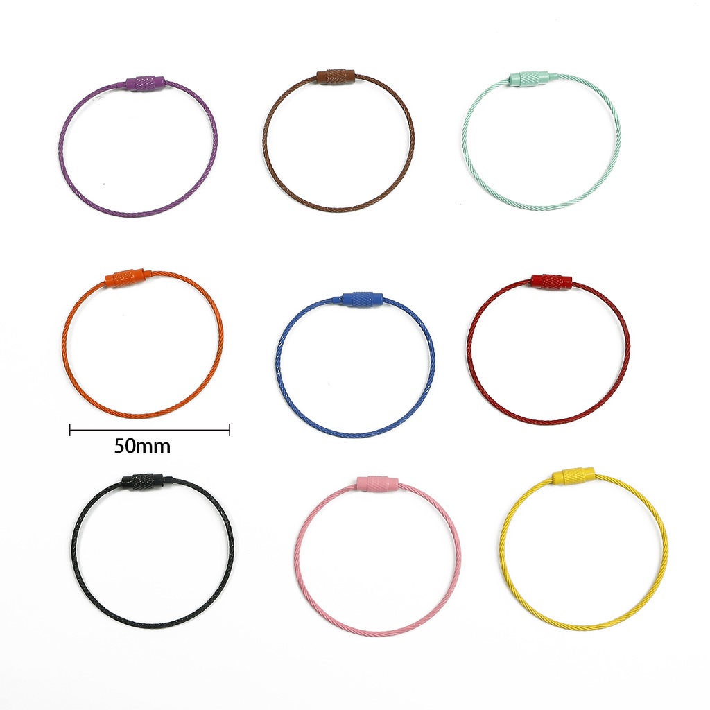 Set 2 Vòng Thép Phun Sơn Dạng Xoắn 50mm Tự Làm Móc Khóa / Ba Lô