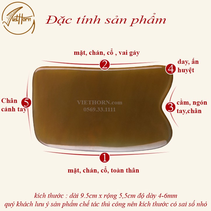Miếng cạo gió SỪNG đánh gió, Giải cảm , chăm sóc da toàn thân giúp lưu thông tuần hoàn máu VIETHORN