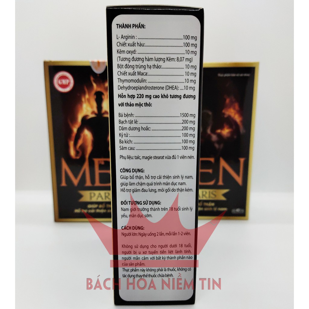 Viên uống MEN PARIS - Bổ thận từ Hàu biển, Đông trùng hạ thảo, Ba kích, Hộp 40 viên Hiệu quả cao