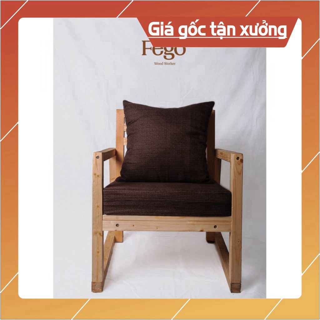 (Giá tại xưởng) Ghế sofa tay vịn gỗ tự nhiên ngồi thư giãn cao cấp decor 60x50x65cm kèm đệm