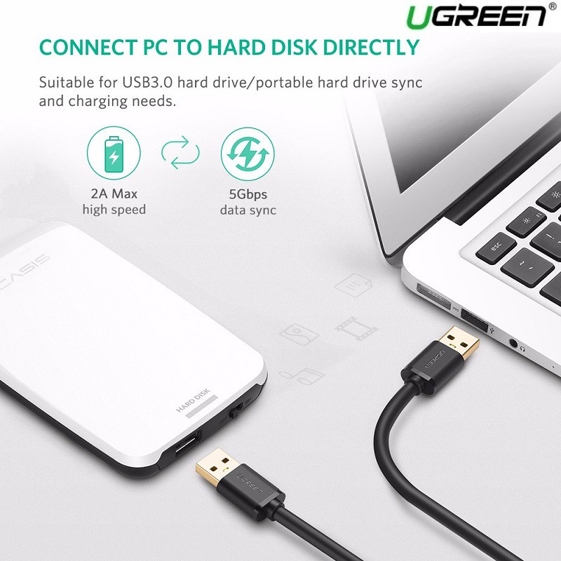 Cáp USB 3.0 hai đầu đực Ugreen 10369 10370 10371 (Dài 0,5m 1m 2m) - Hàng Chính Hãng