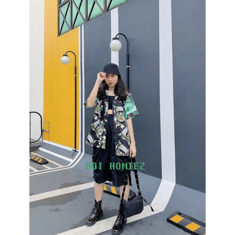 Áo Sơ Mi Tay Ngắn Unisex Cổ Bẻ Phong Cách Hàn Quốc Freesize