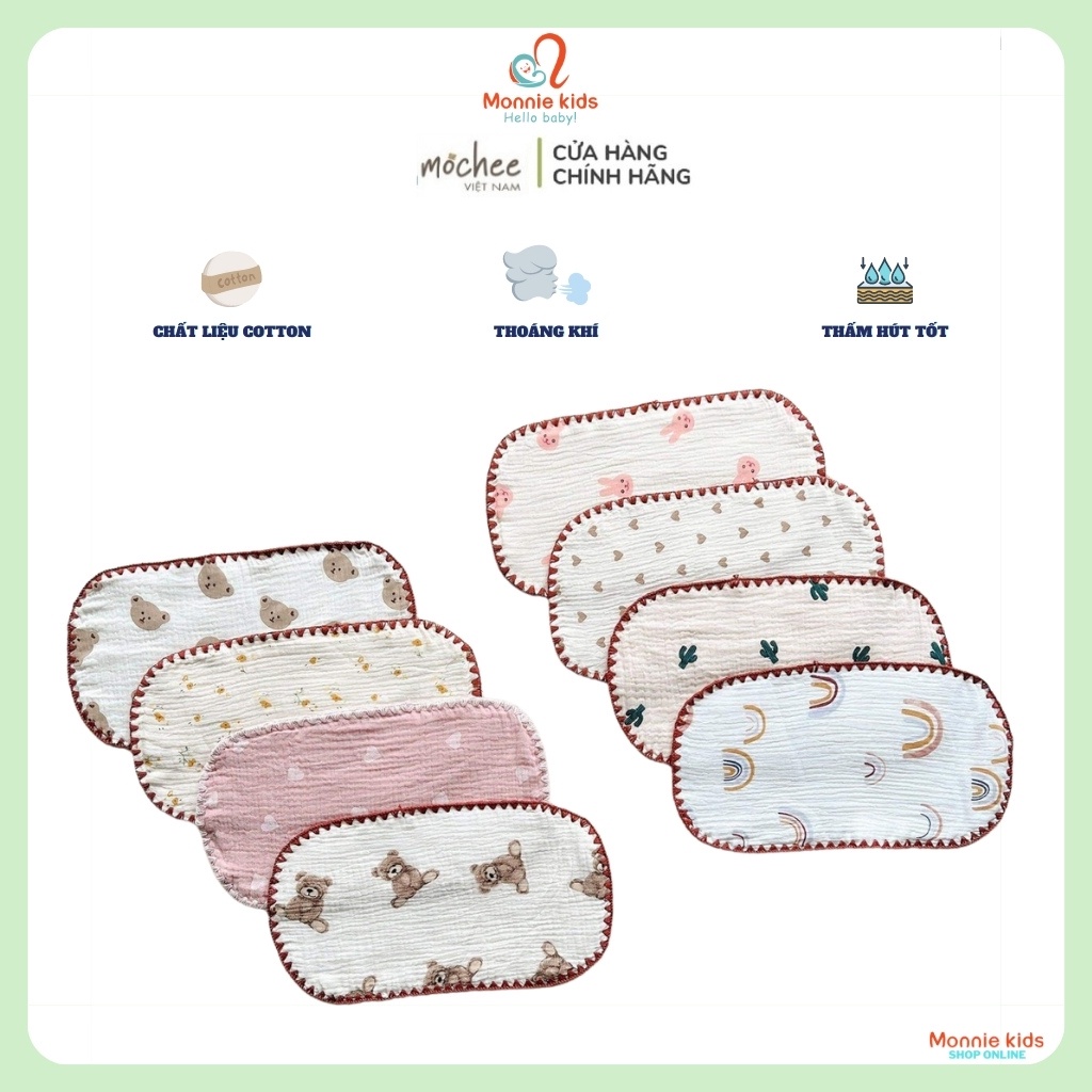 Gối xô thấm mồ hôi Mochee cho bé sơ sinh, gối vải xô muslin hữu cơ 15x30 cm - Monnie Kids