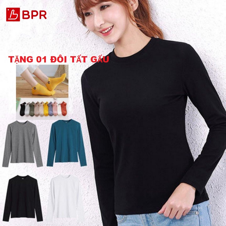 Áo thun nữ dài tay basic [Tặng 1 đôi tất gấu cute ]
