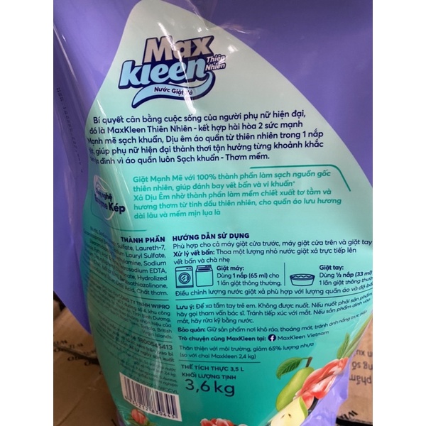Nước Giặt Xả MaxKleen Vườn Hoa Thanh Khiết 3,6kg