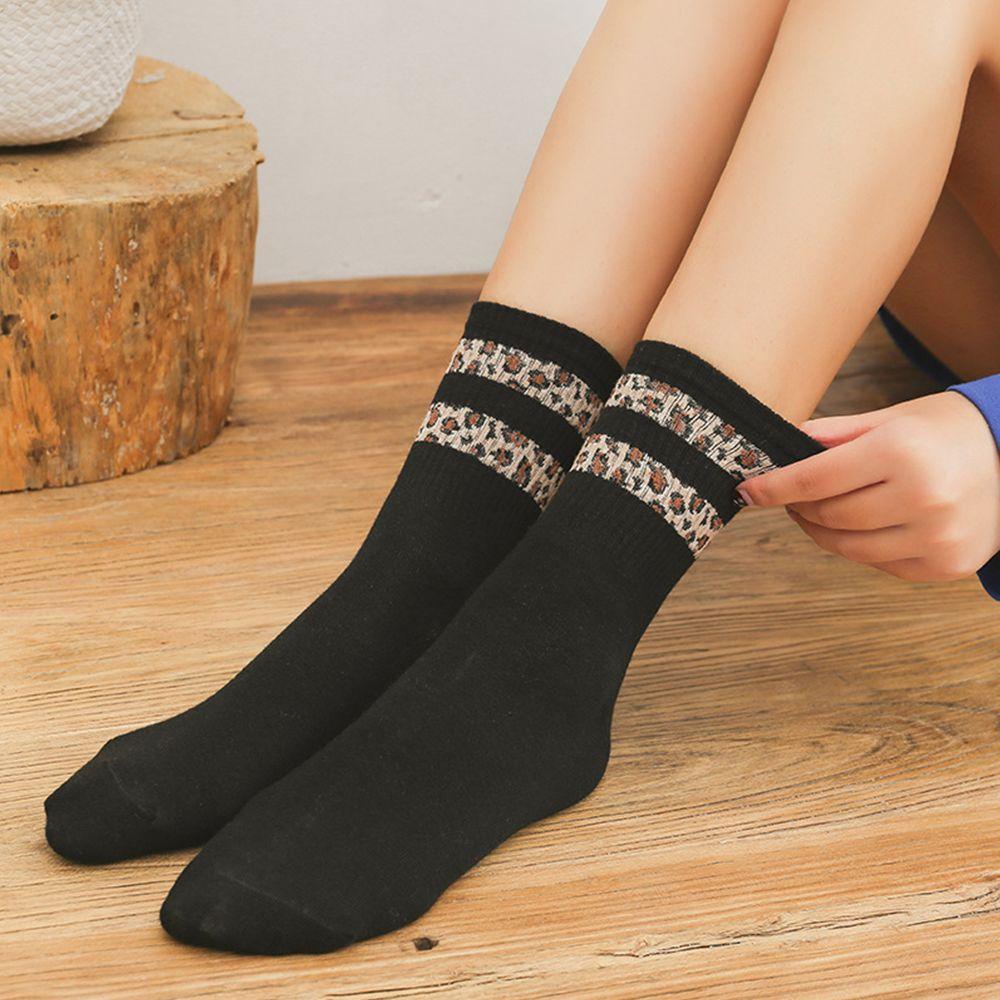 LEILY Vớ Cổ Trung Họa Tiết Da Báo Thoáng Khí Giữ Ấm Thời Trang Unisex