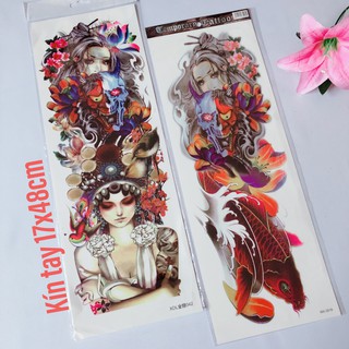 Combo 2 tấm hình xăm cô gái mặt quỉ kín tay màu 17x48cm- tặng bắp tay mini 10x20cm