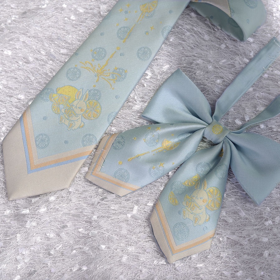 Cà Vạt Đồng Phục Hình Thỏ Chanh Màu Xanh Lá Nhạt Tươi Tắn