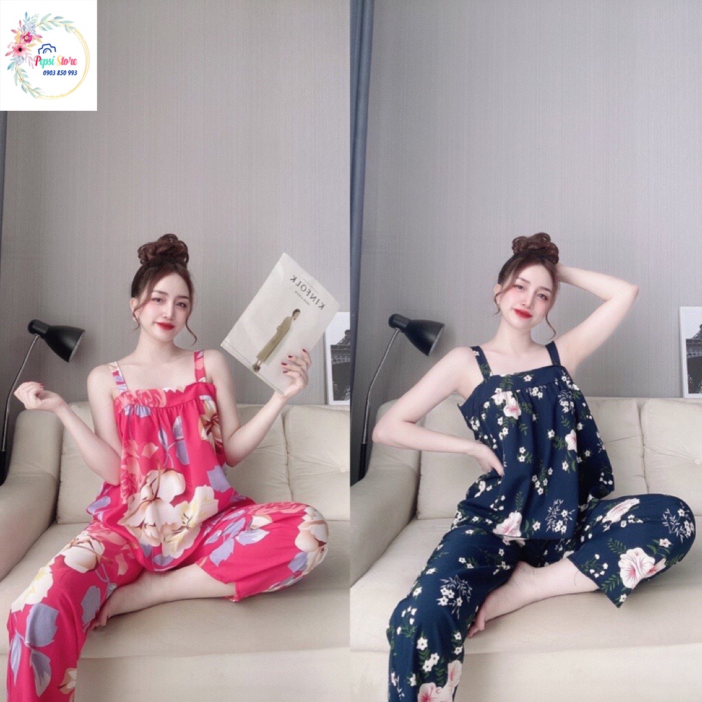 👉👉Sét đồ bộ ngủ quần dài, áo hai dây bản to chất hàn hoa nhí
